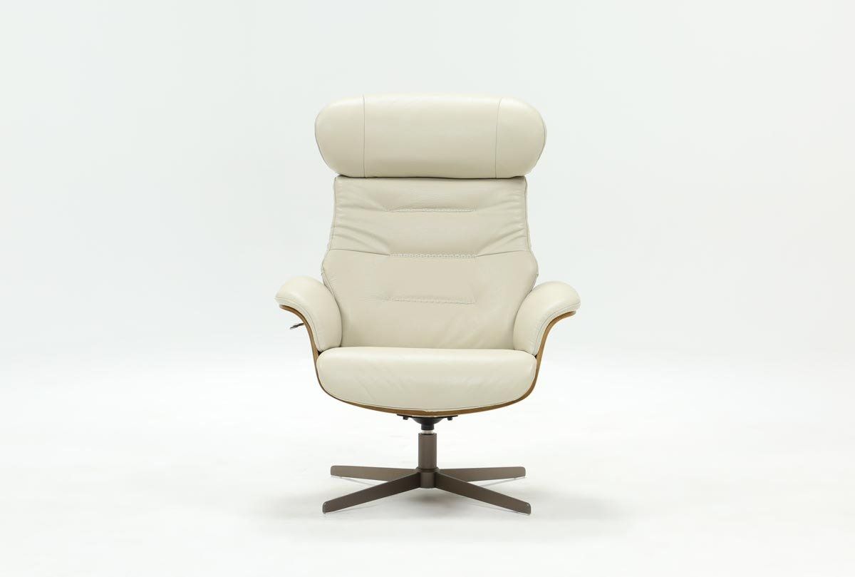 Amala Bone Leather Reclining Swivel Chair | Living Spaces Inside Amala Dark Grey Leather Reclining Swivel Chairs (View 3 of 20)