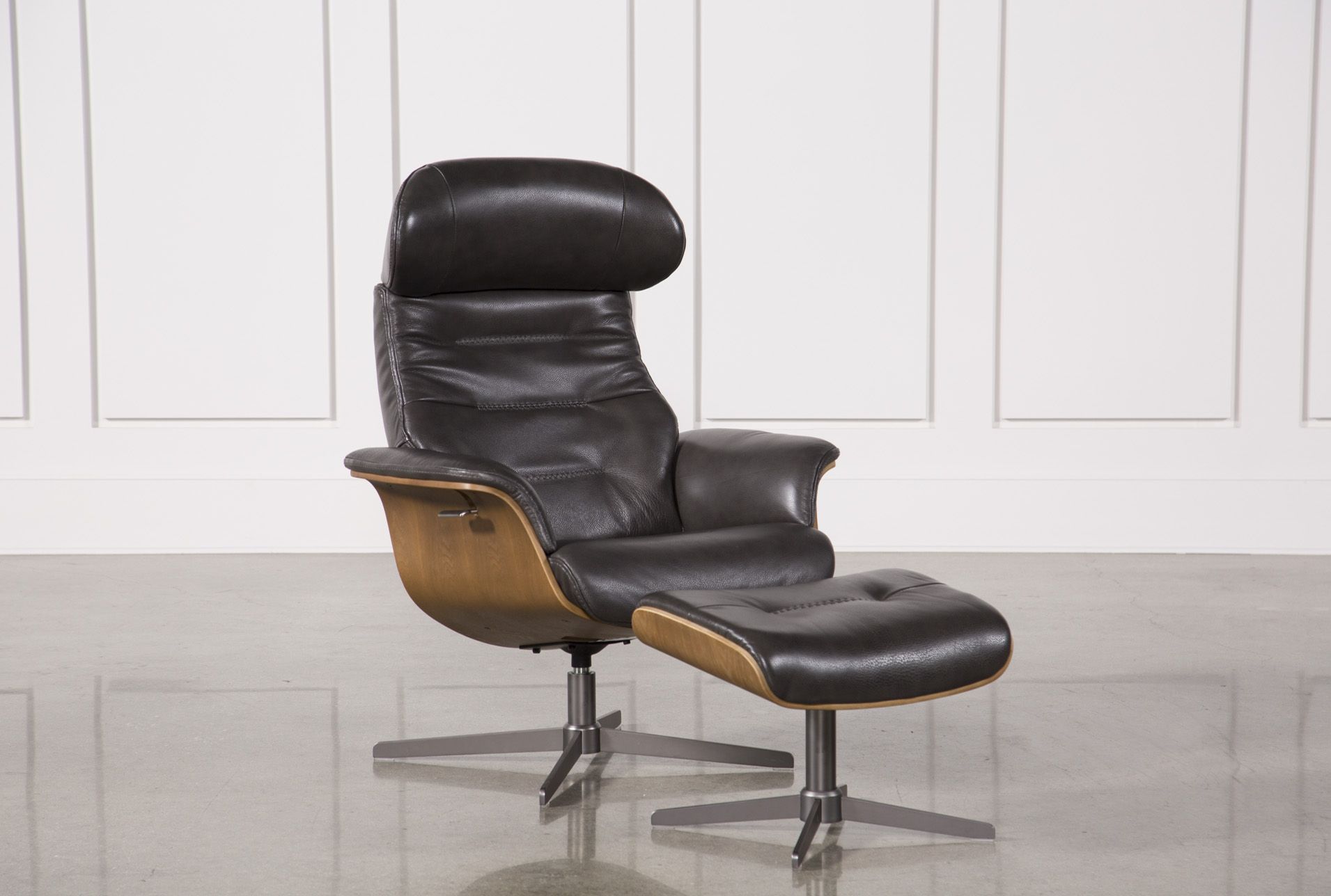Amala Dark Grey Leather Reclining Swivel Chair & Ottoman | Products Within Twirl Swivel Accent Chairs (View 10 of 20)