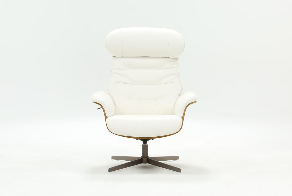 Amala White Leather Reclining Swivel Chair | Living Spaces Intended For Amala White Leather Reclining Swivel Chairs (Photo 2 of 20)