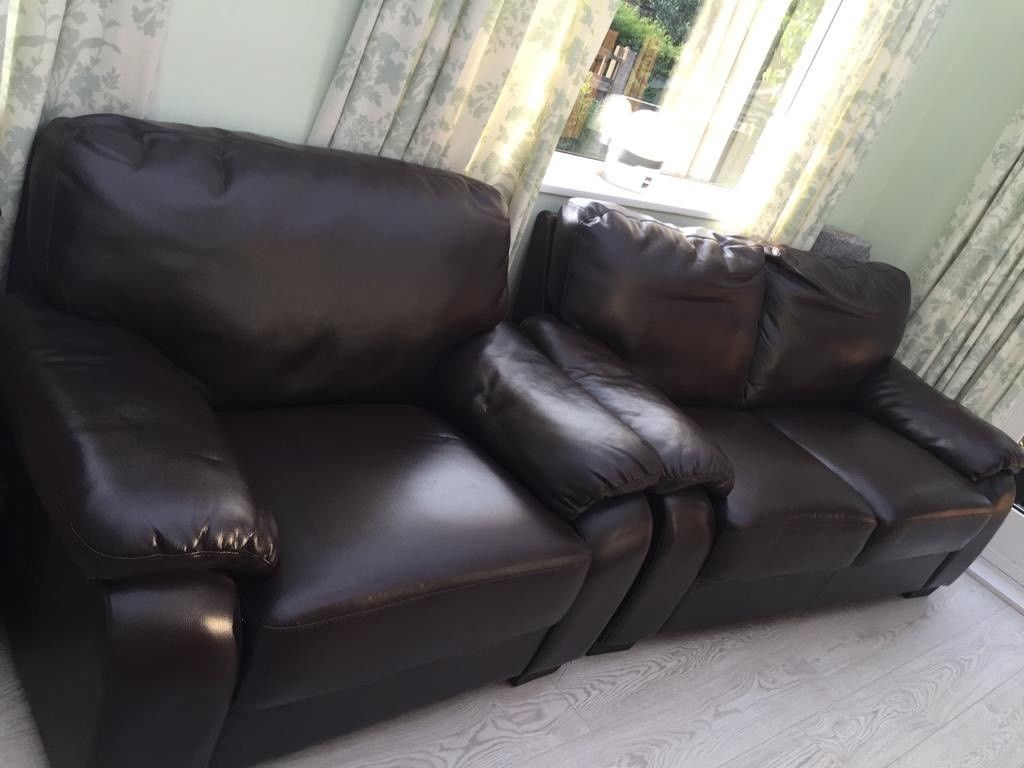 Dark Brown Leather Sofa | In Mansfield, Nottinghamshire | Gumtree Within Mansfield Cocoa Leather Sofa Chairs (Photo 8 of 20)