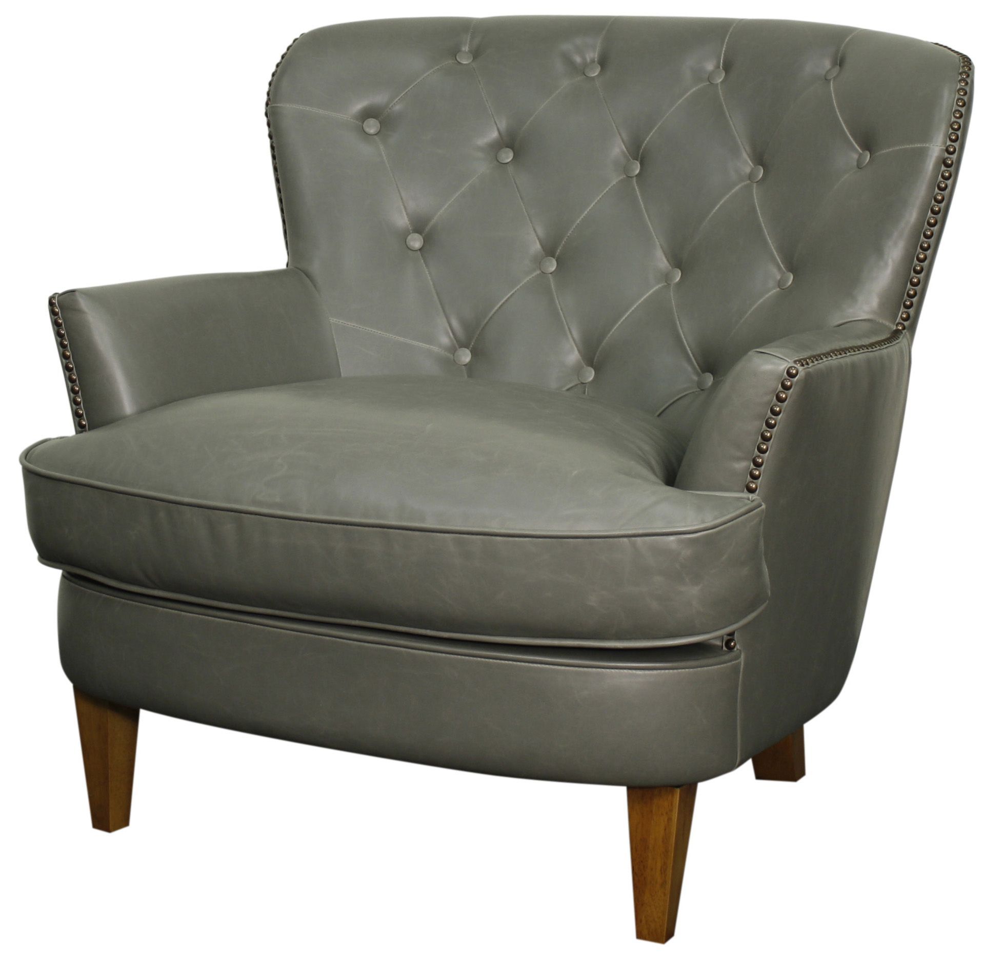 Emma Bonded Leather Tufted Back Arm Chair In Vintage Gray With Amber Within Amala Dark Grey Leather Reclining Swivel Chairs (View 15 of 20)
