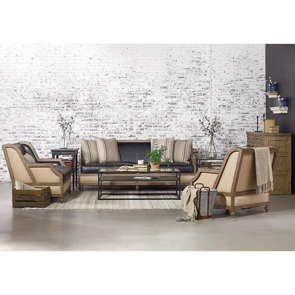 Foundation Sofa With Exposed Frame And Five Accent Pillows For Magnolia Home Paradigm Sofa Chairs By Joanna Gaines (View 6 of 20)