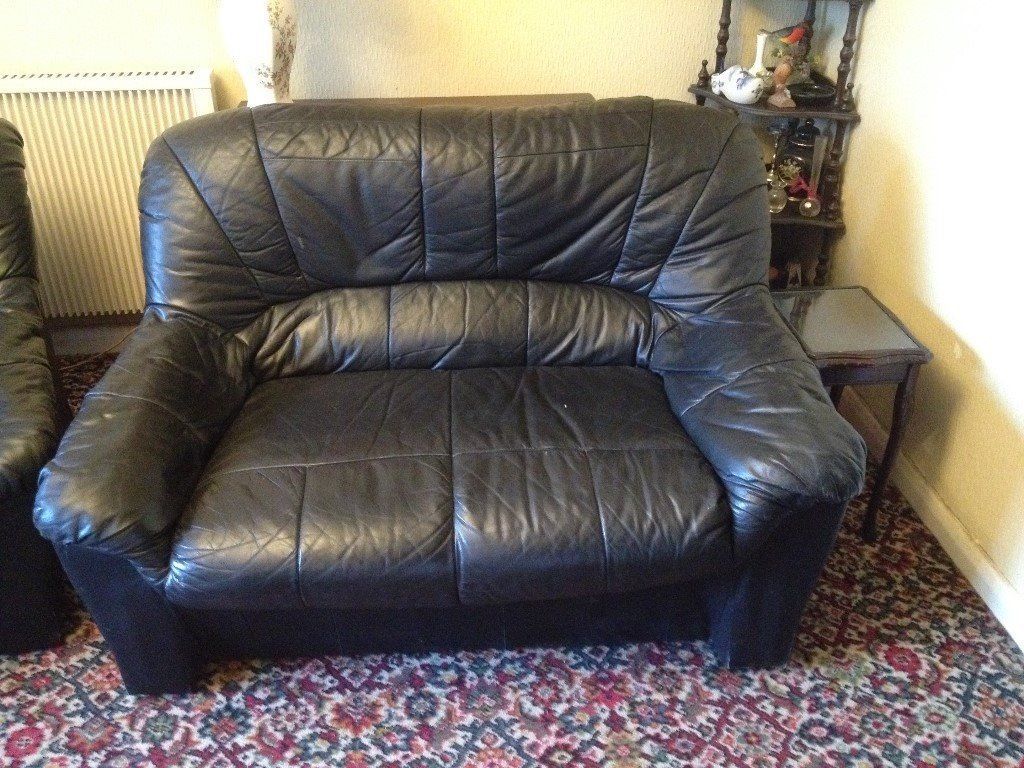 Free***black Leather Sofa & 2 Arm Chairs | In Ipplepen, Devon | Gumtree Regarding Devon Ii Arm Sofa Chairs (View 7 of 20)
