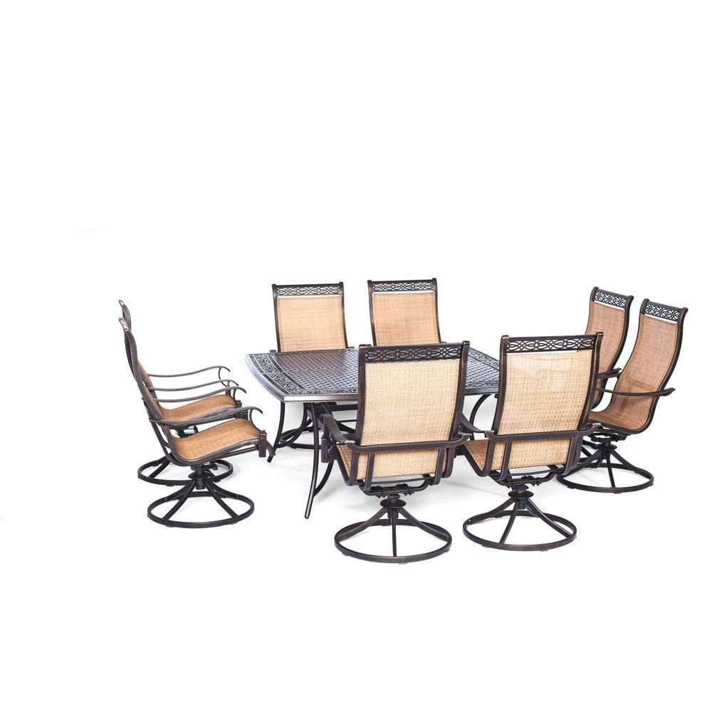 Hanover Manor 9 Piece Square Patio Dining Set With Eight Swivel With Manor Grey Swivel Chairs (View 9 of 20)