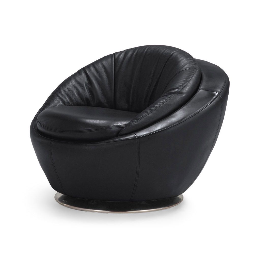 Heidi Leather Swivel Accent Chair | Zuri Furniture In Leather Black Swivel Chairs (View 17 of 20)