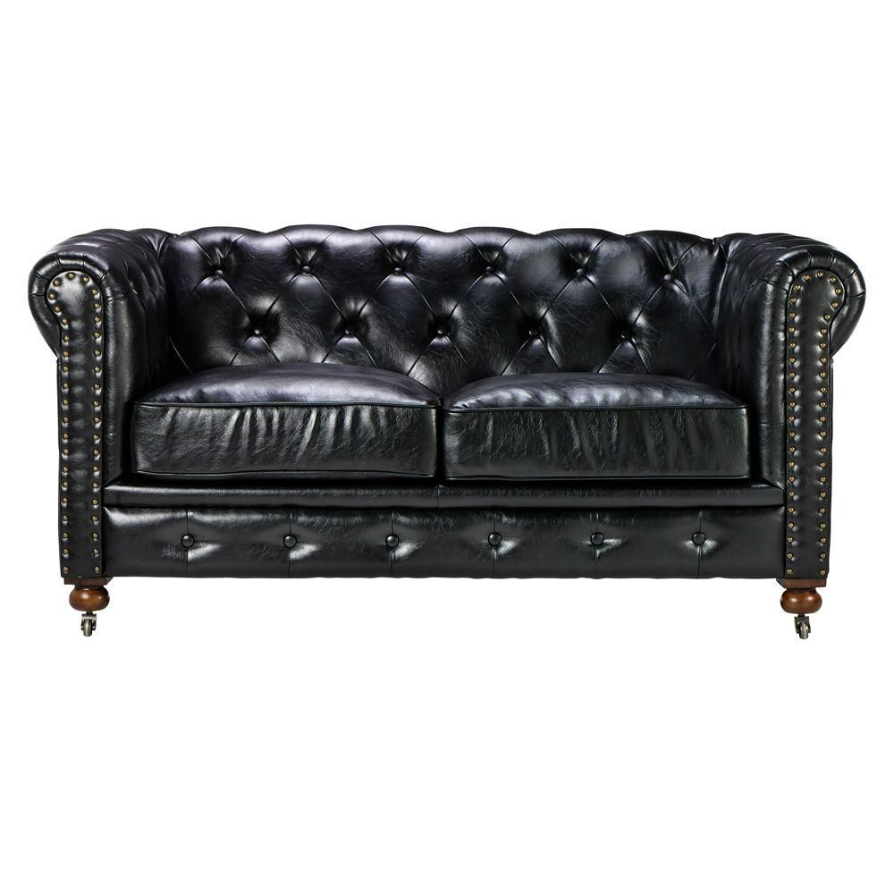 Home Decorators Collection Gordon Black Leather Loveseat 0849500700 For Gordon Arm Sofa Chairs (View 4 of 20)