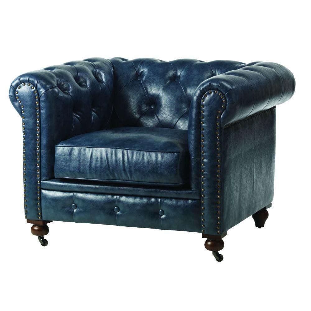 Home Decorators Collection Gordon Blue Leather Arm Chair 0849600310 Within Gordon Arm Sofa Chairs (View 6 of 20)