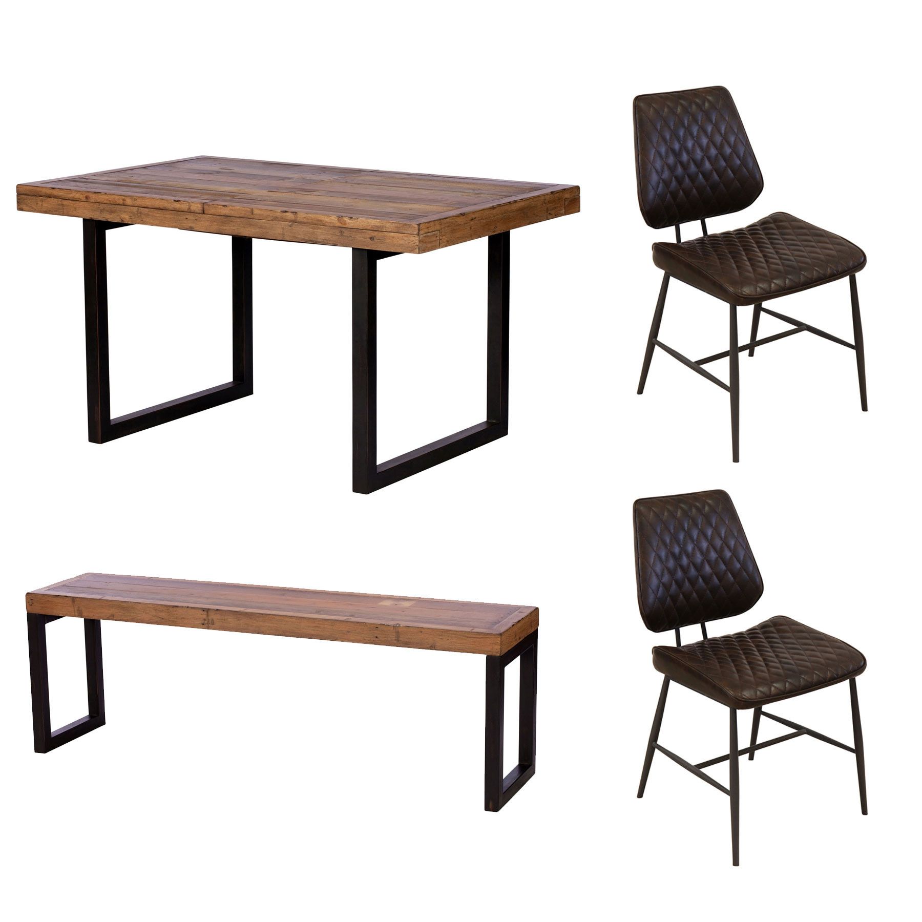 Malmo Reclaimed Timber 140Cm Extending Dining Table, Bench & 2 Kiara Inside Kiara Sofa Chairs (View 20 of 20)