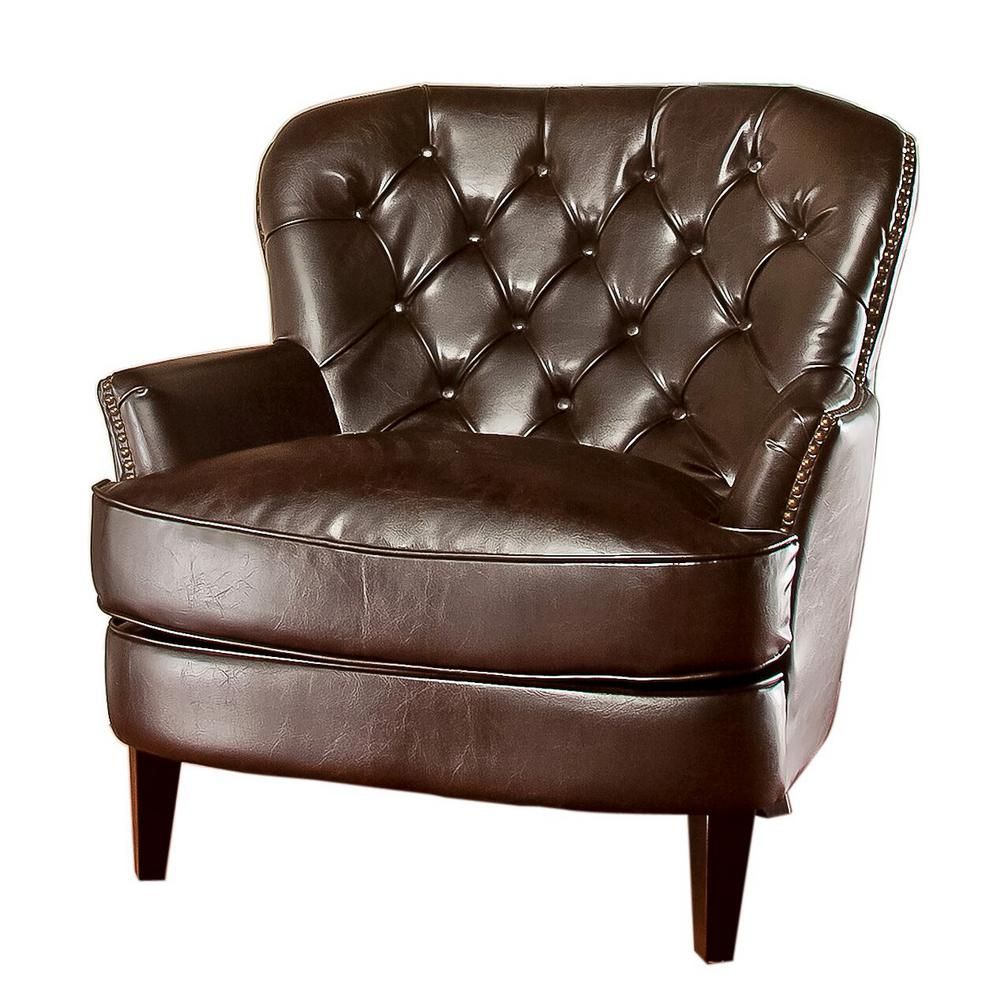 Noble House Tafton Brown Leather Tufted Club Chair 211347 – The Home Throughout Chocolate Brown Leather Tufted Swivel Chairs (View 4 of 20)