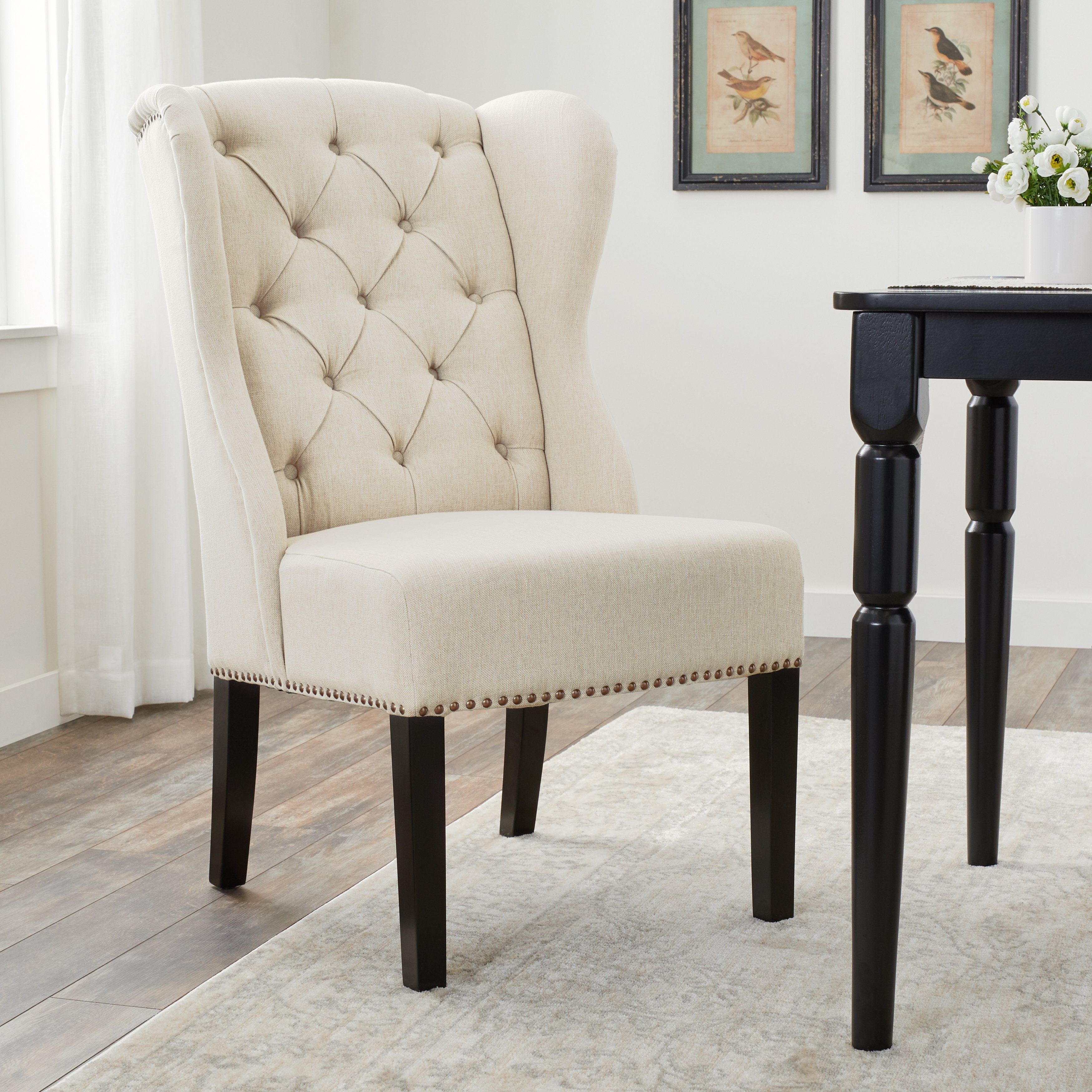 Shop Abbyson Sierra Tufted Cream Linen Wingback Dining Chair – Free For Sierra Foam Ii Oversized Sofa Chairs (Photo 14 of 20)