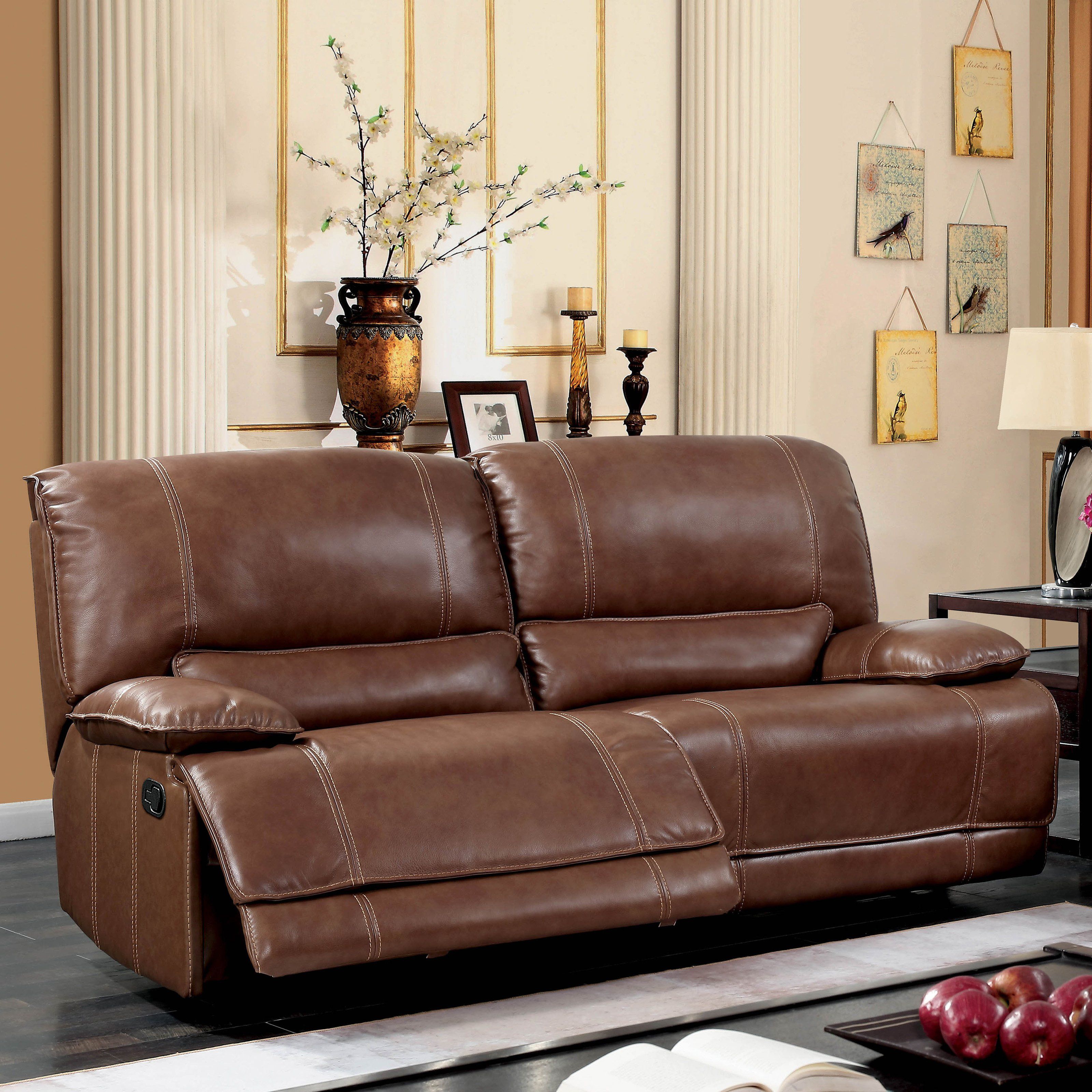 Shop Furniture Of America Sierra Brown Leather Match Reclining Sofa Within Sierra Foam Ii Oversized Sofa Chairs (Photo 11 of 20)