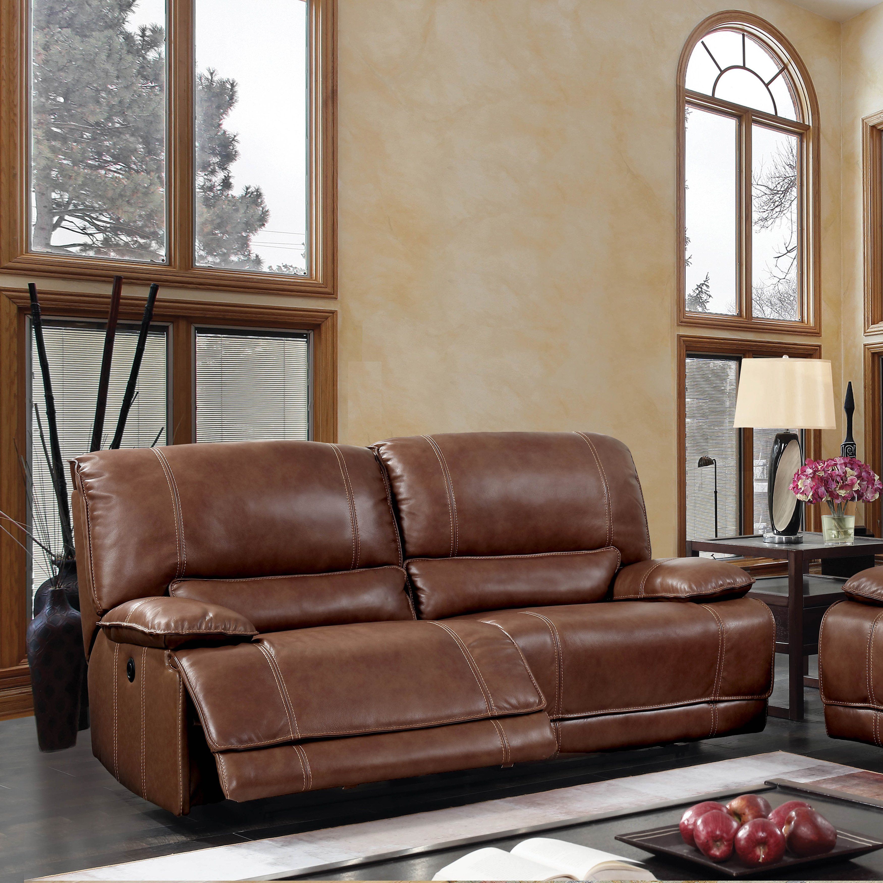 Shop Furniture Of America Sierra Brown Leather Usb Power Assist Sofa In Sierra Foam Ii Oversized Sofa Chairs (Photo 16 of 20)