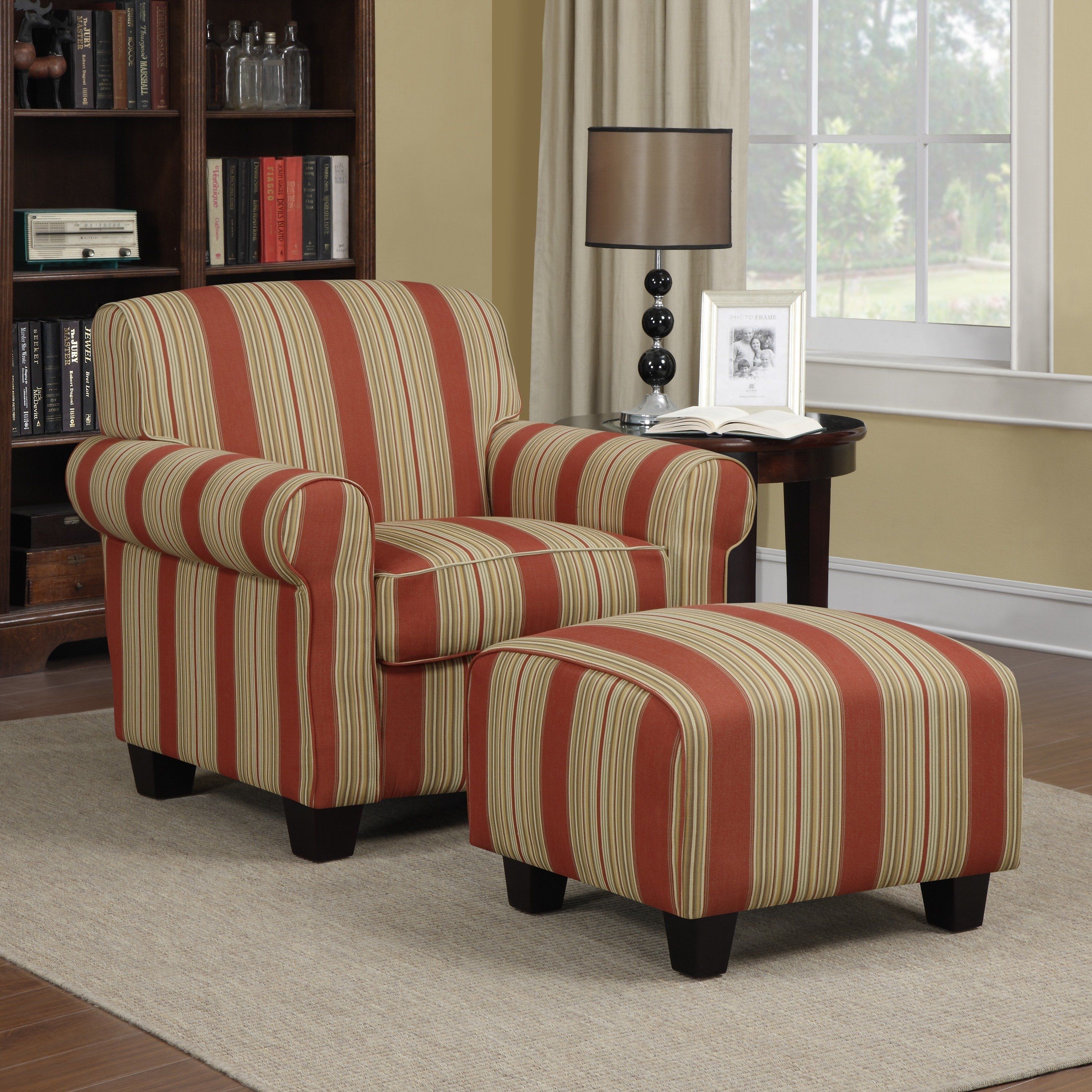 Shop Handy Living Mira Red Stripe Arm Chair And Ottoman – Free Intended For Patterson Ii Arm Sofa Chairs (View 5 of 20)