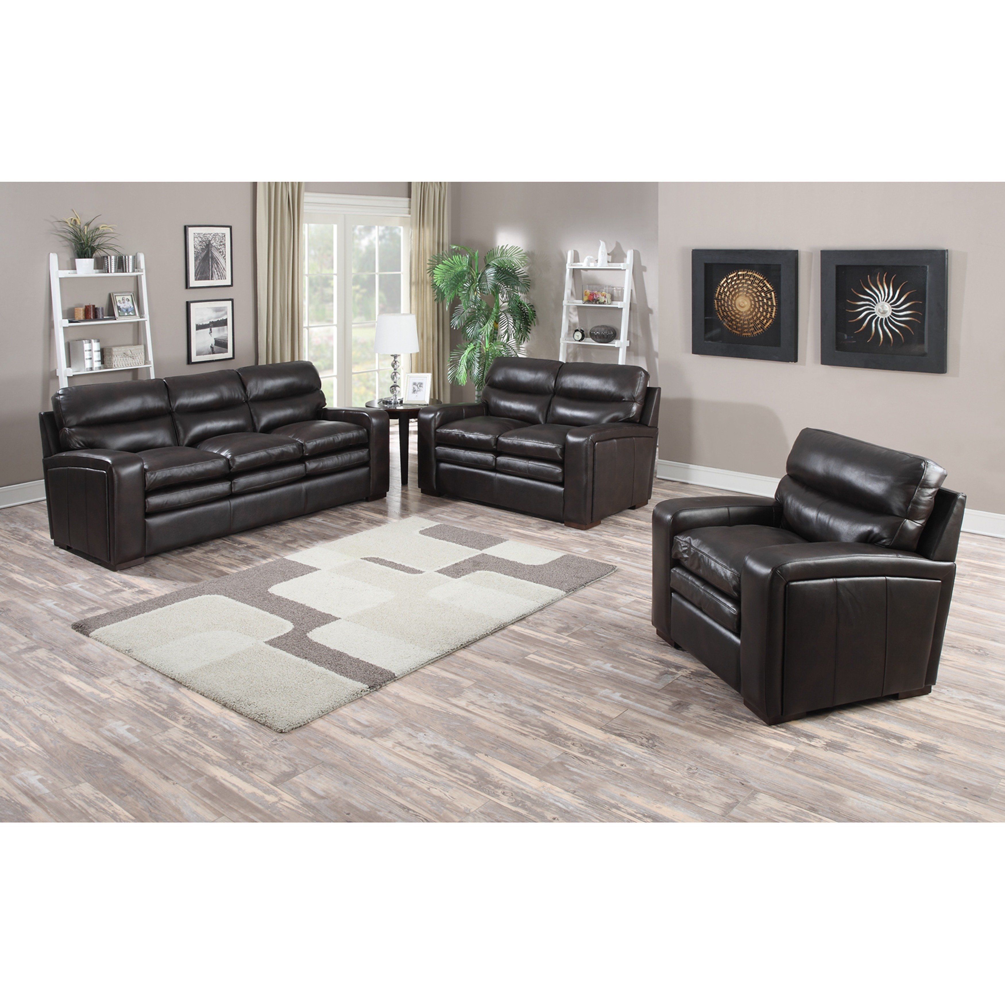 Shop Mercer Dark Brown Italian Leather Sofa, Loveseat And Chair With Regard To Mercer Foam Oversized Sofa Chairs (Photo 16 of 20)