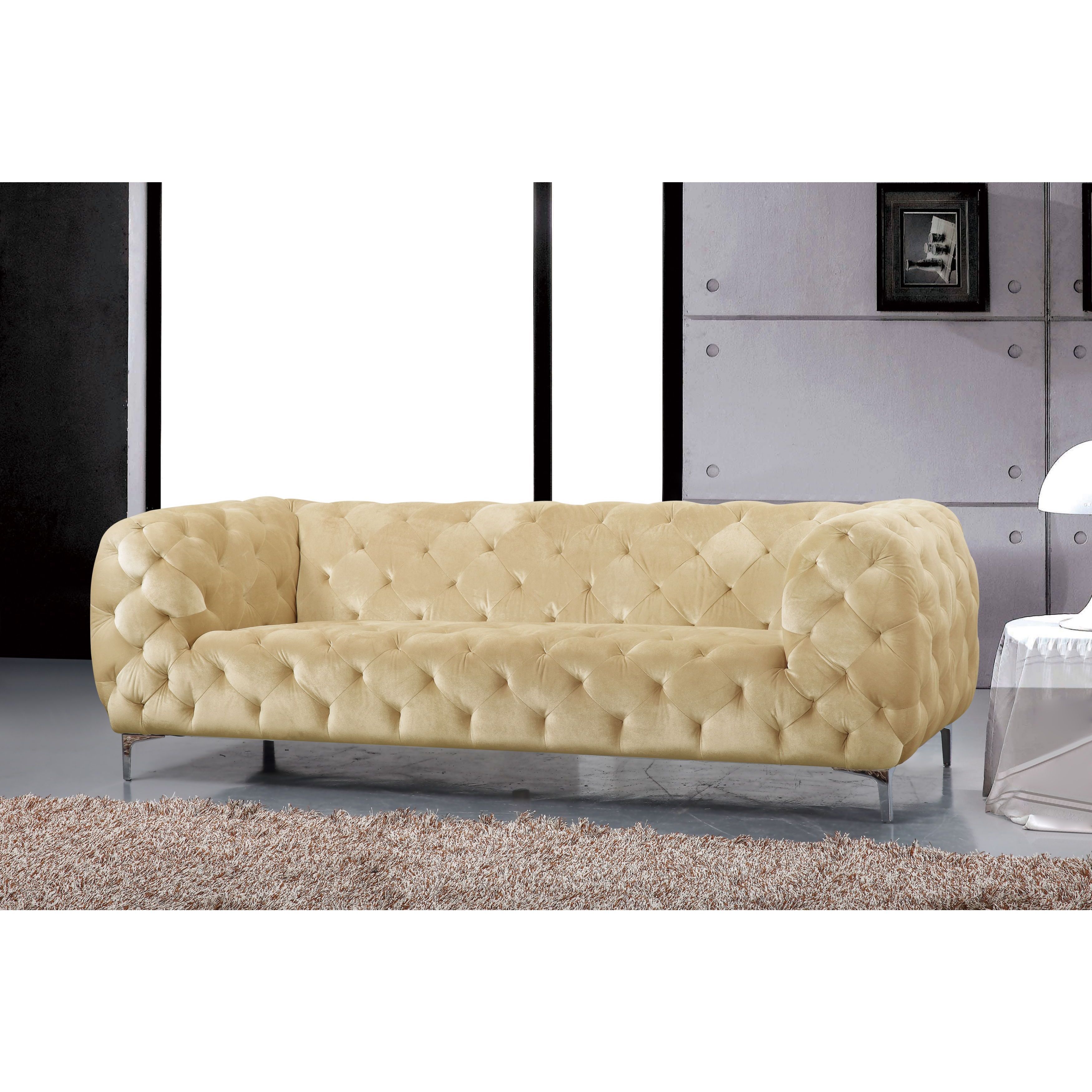 Shop Meridian Mercer Beige Velvet Sofa – Free Shipping Today Pertaining To Mercer Foam Oversized Sofa Chairs (Photo 9 of 20)