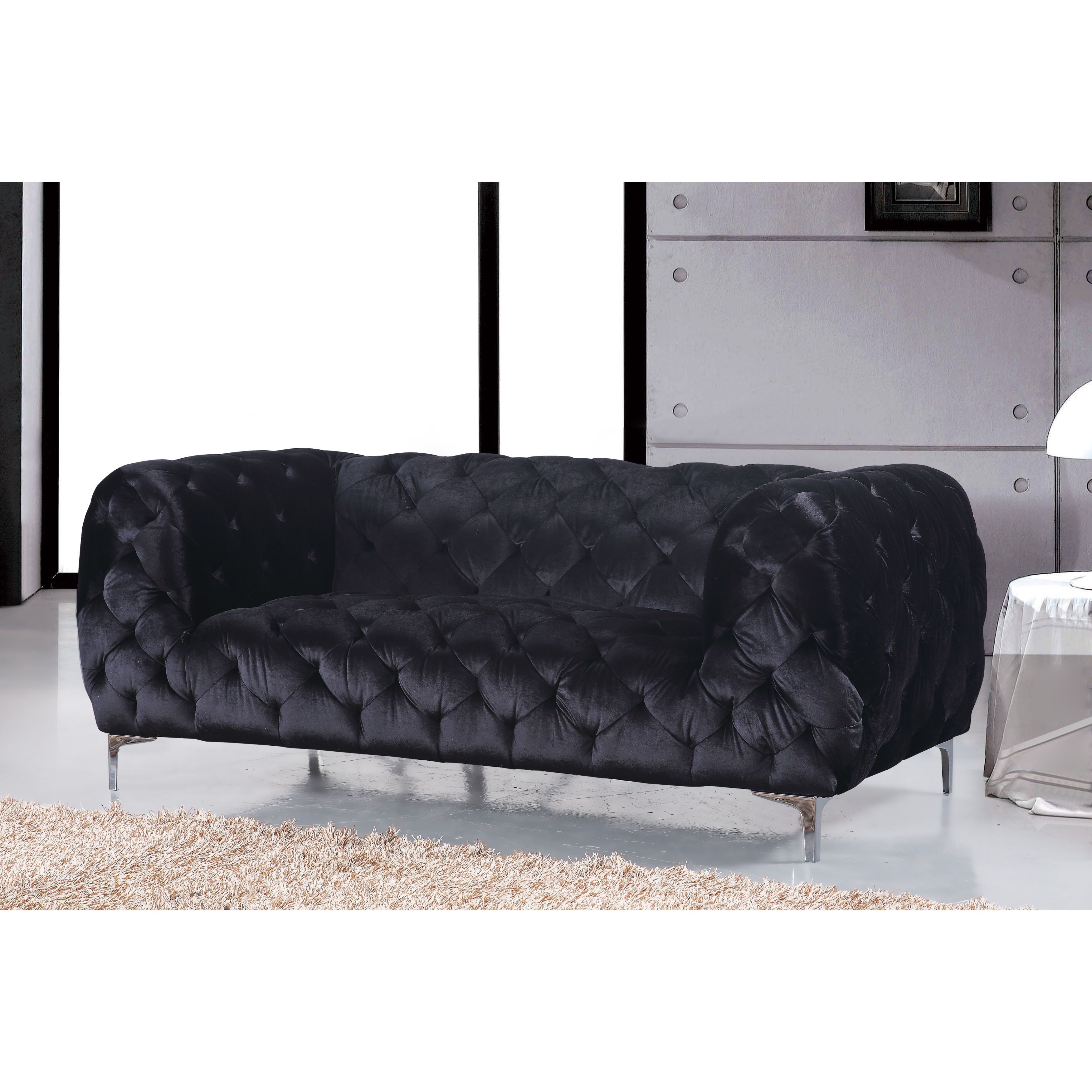 Shop Meridian Mercer Black Velvet Loveseat – Free Shipping Today Inside Mercer Foam Oversized Sofa Chairs (Photo 8 of 20)