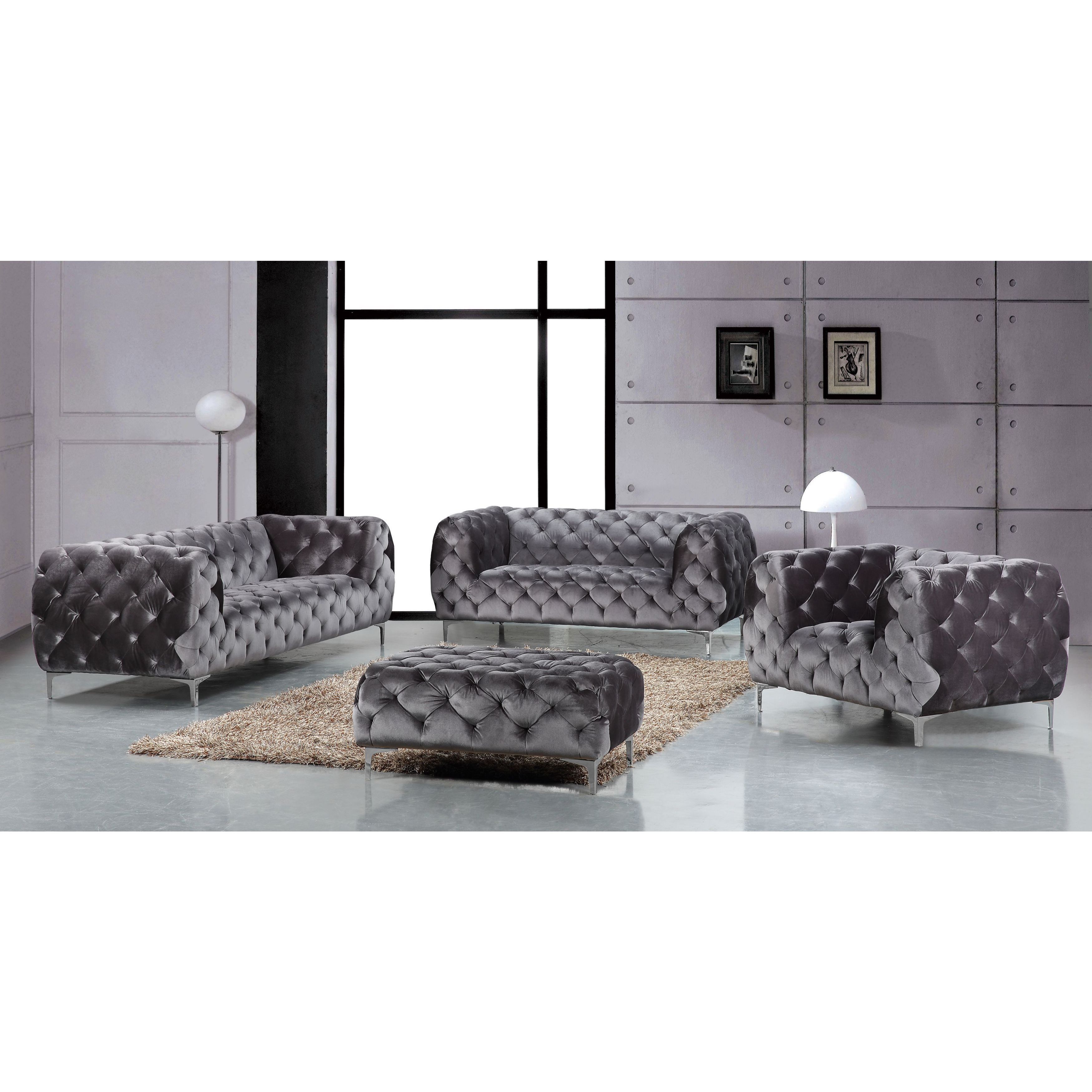 Shop Meridian Mercer Grey Velvet 4 Piece Furniture Set – Free In Mercer Foam Oversized Sofa Chairs (Photo 20 of 20)
