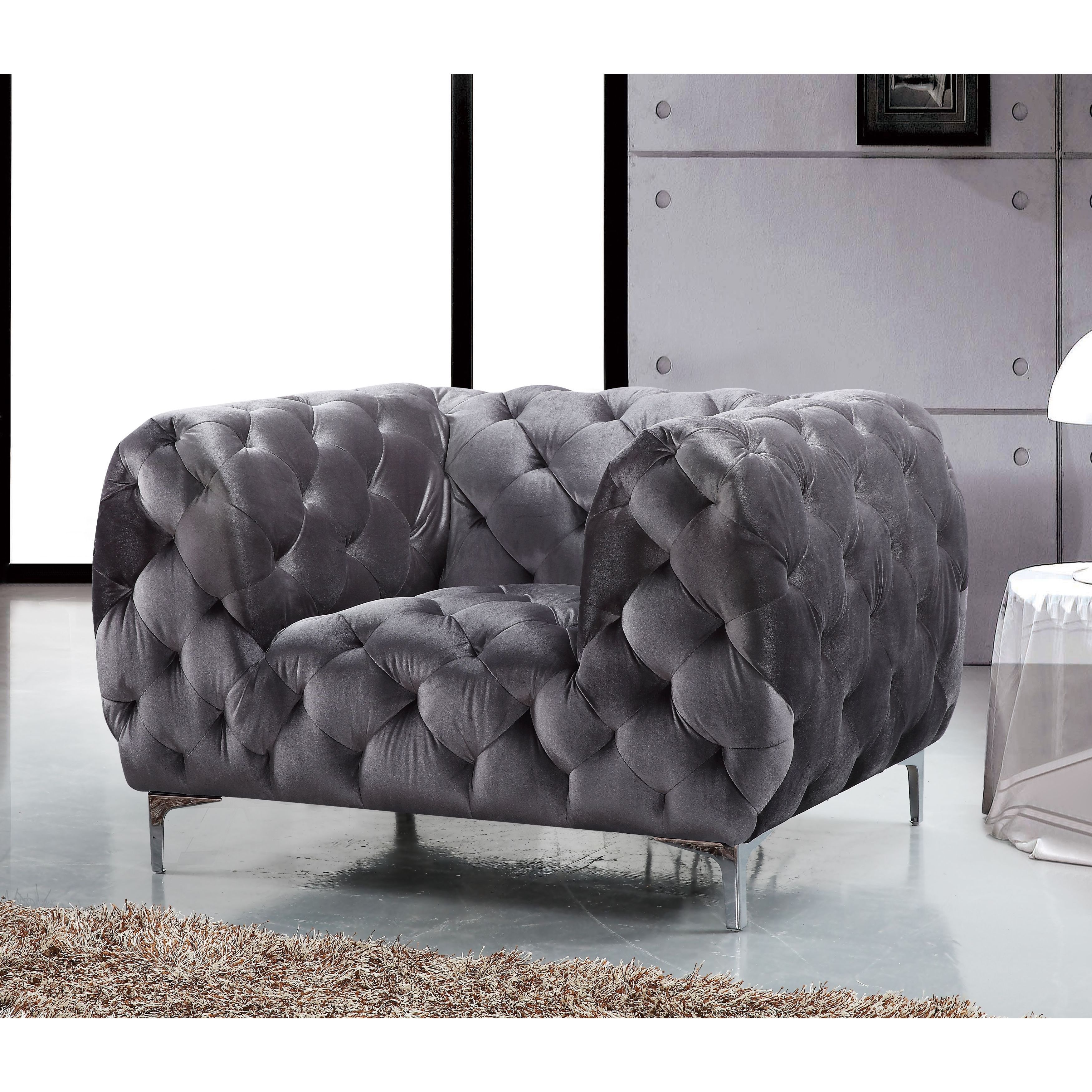 Shop Meridian Mercer Grey Velvet Chair – Free Shipping Today Throughout Mercer Foam Oversized Sofa Chairs (Photo 6 of 20)