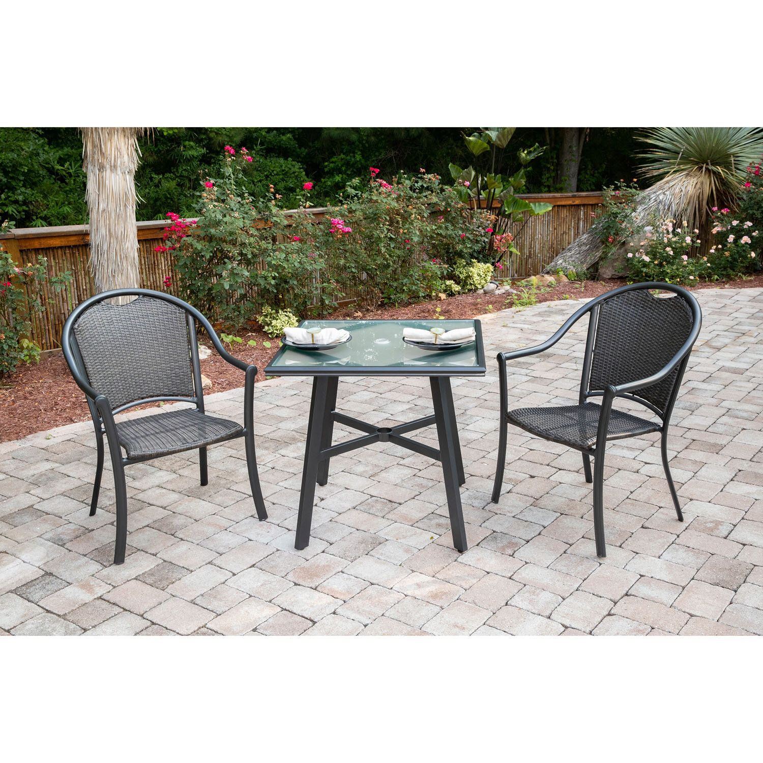 Bearden 3 Piece Commercial Grade Patio Set With 2 Woven Dining Chairs And A  30 In (View 3 of 20)