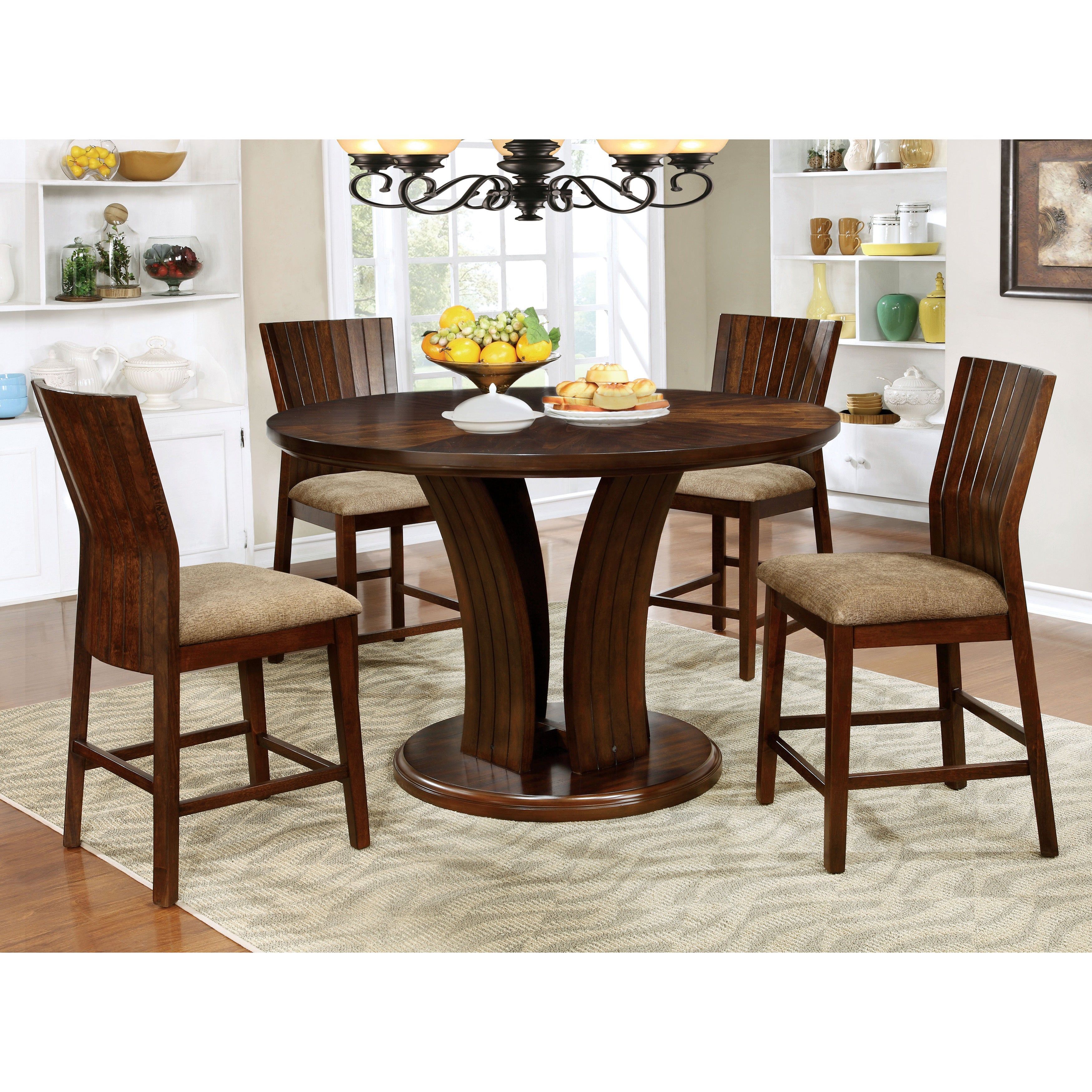 Carbon Loft O'brien Flared Pedestal Dark Oak Counter Height Dining Table Pertaining To Latest Biggs 5 Piece Counter Height Solid Wood Dining Sets (Set Of 5) (View 15 of 20)