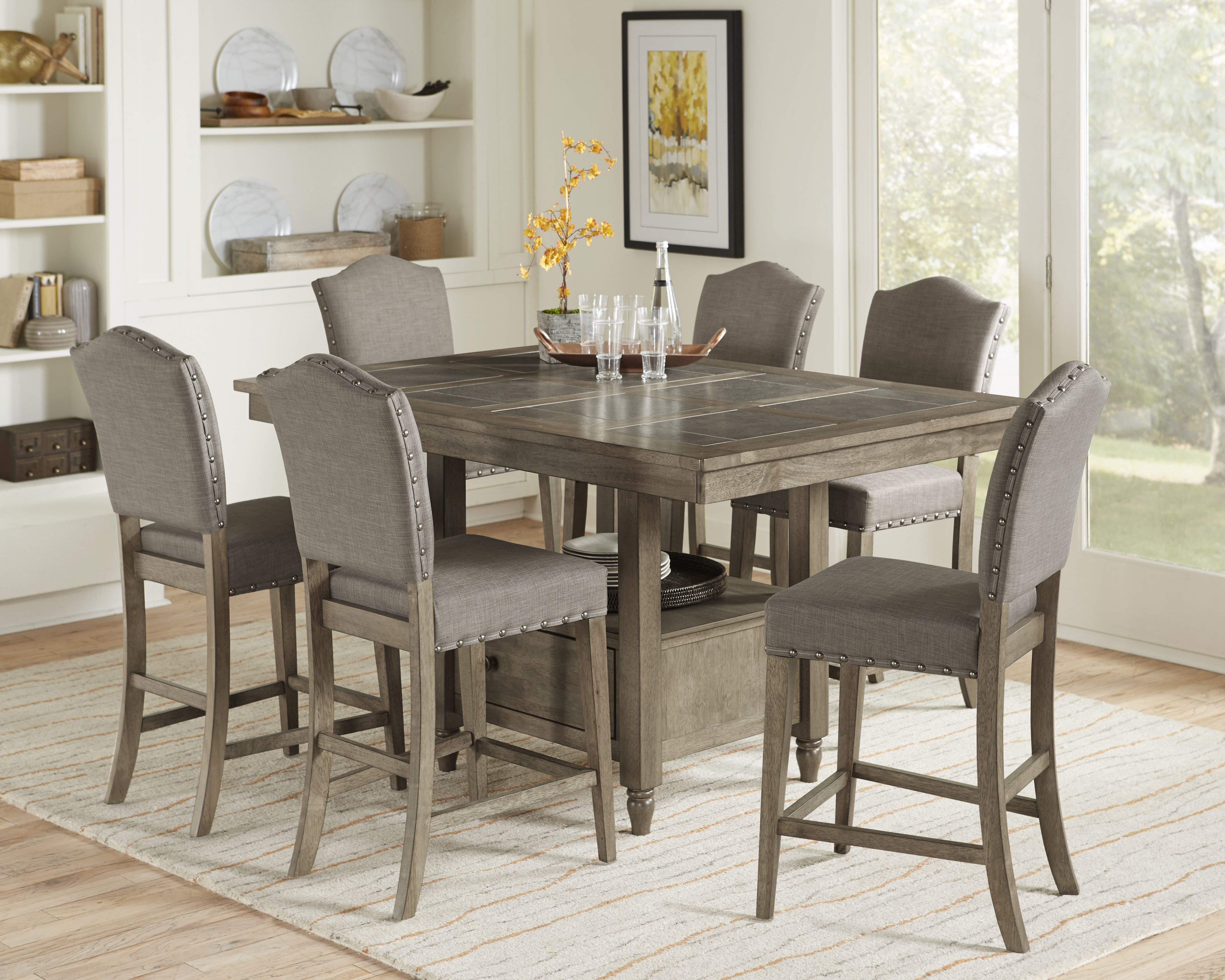Carley 7 Piece Pub Table Set For Latest Laconia 7 Pieces Solid Wood Dining Sets (Set Of 7) (View 5 of 20)