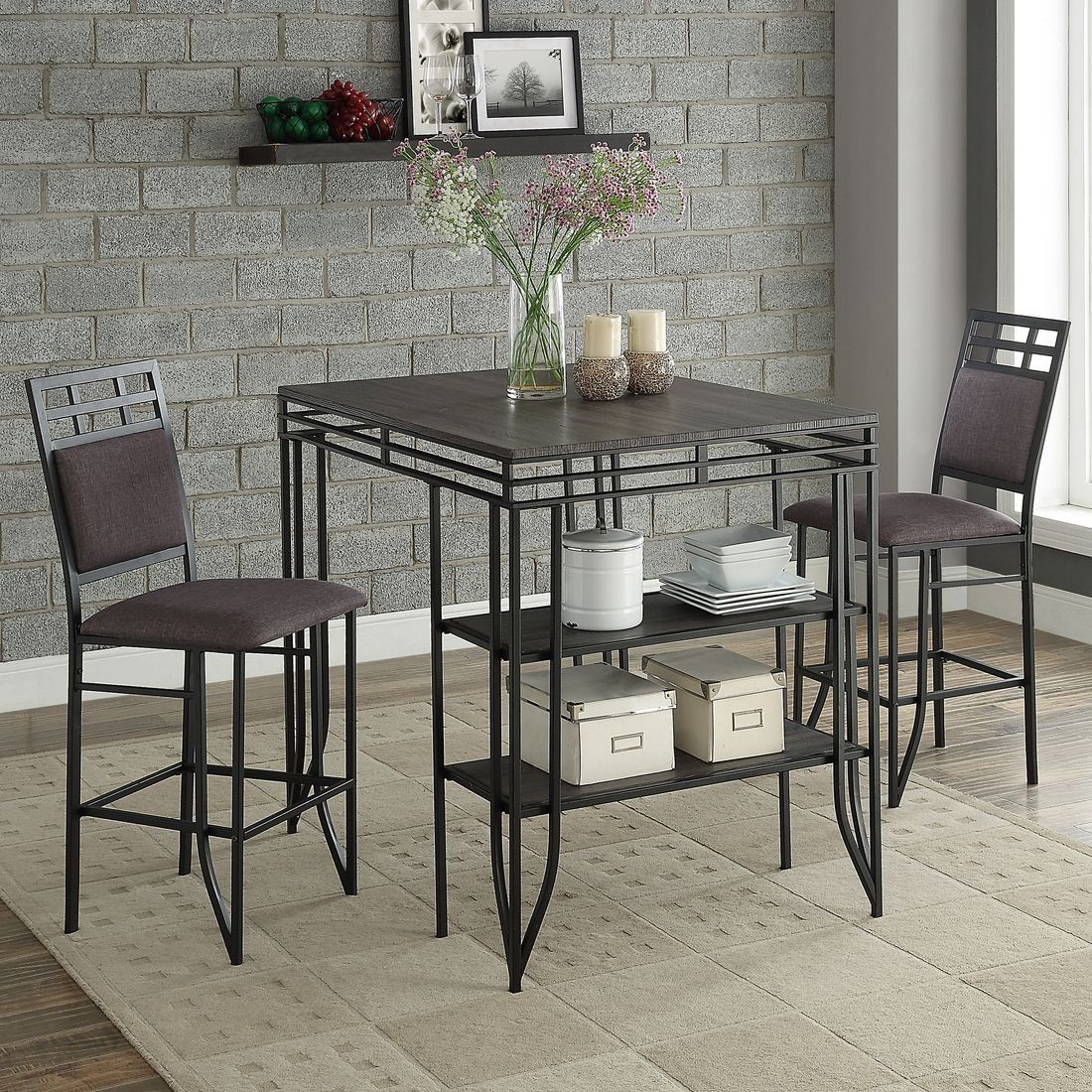 Crown Mark Matrix 3 Piece Counter Height Dining Set In Black In Current 3 Piece Dining Sets (Photo 35386 of 35622)