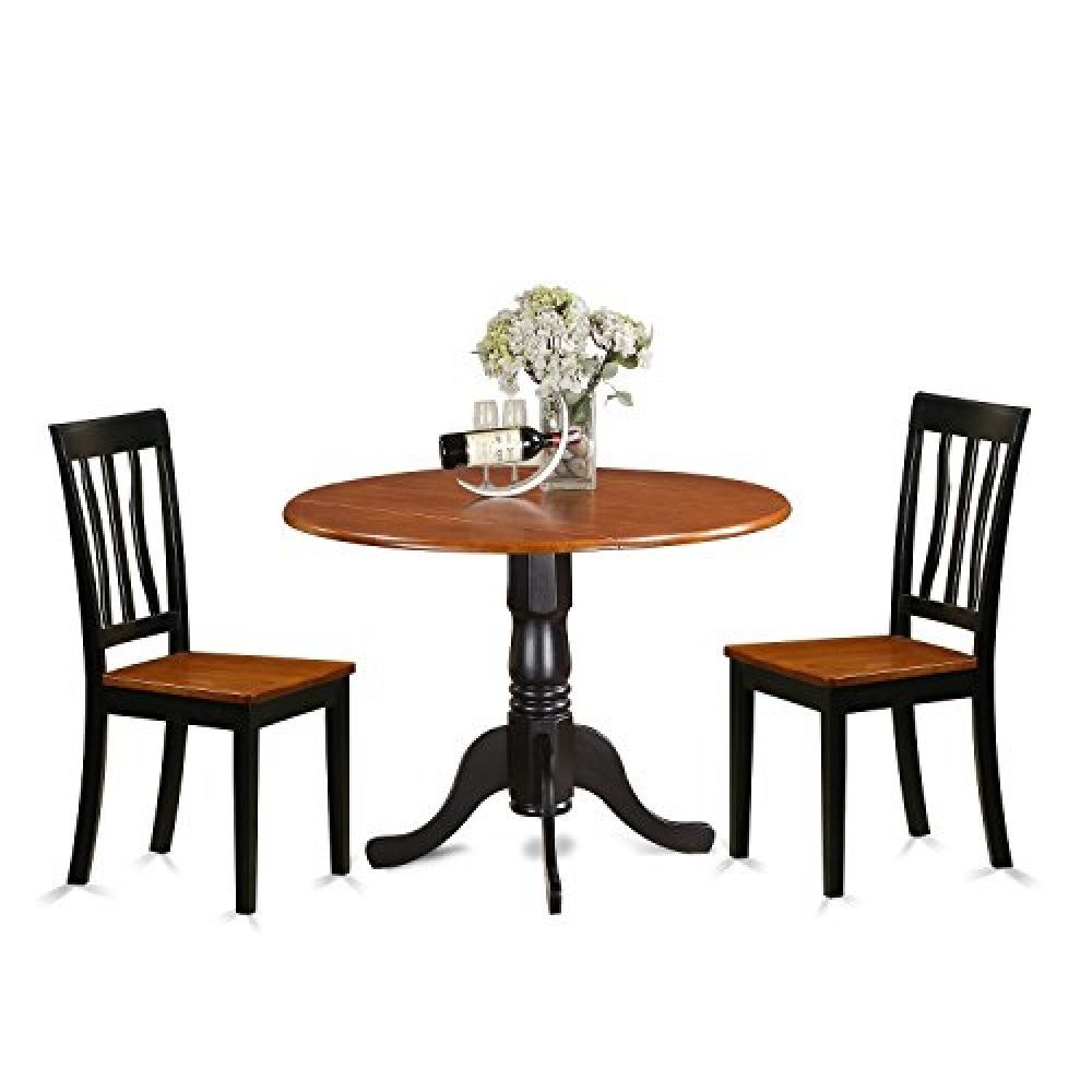 East West Furniture Dlan3 Bch W 3 Piece With 2 Wooden Chairs Dublin In Most Popular Smyrna 3 Piece Dining Sets (View 16 of 20)