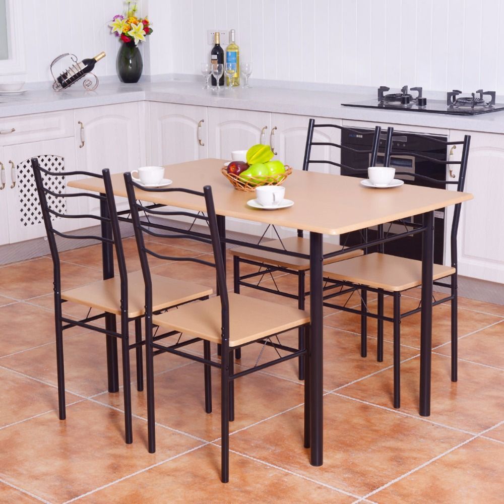 Goplus 5 Pieces Dining Table Set 1 Wooden Dining Table With 4 Dinig In Recent Conover 5 Piece Dining Sets (View 5 of 20)