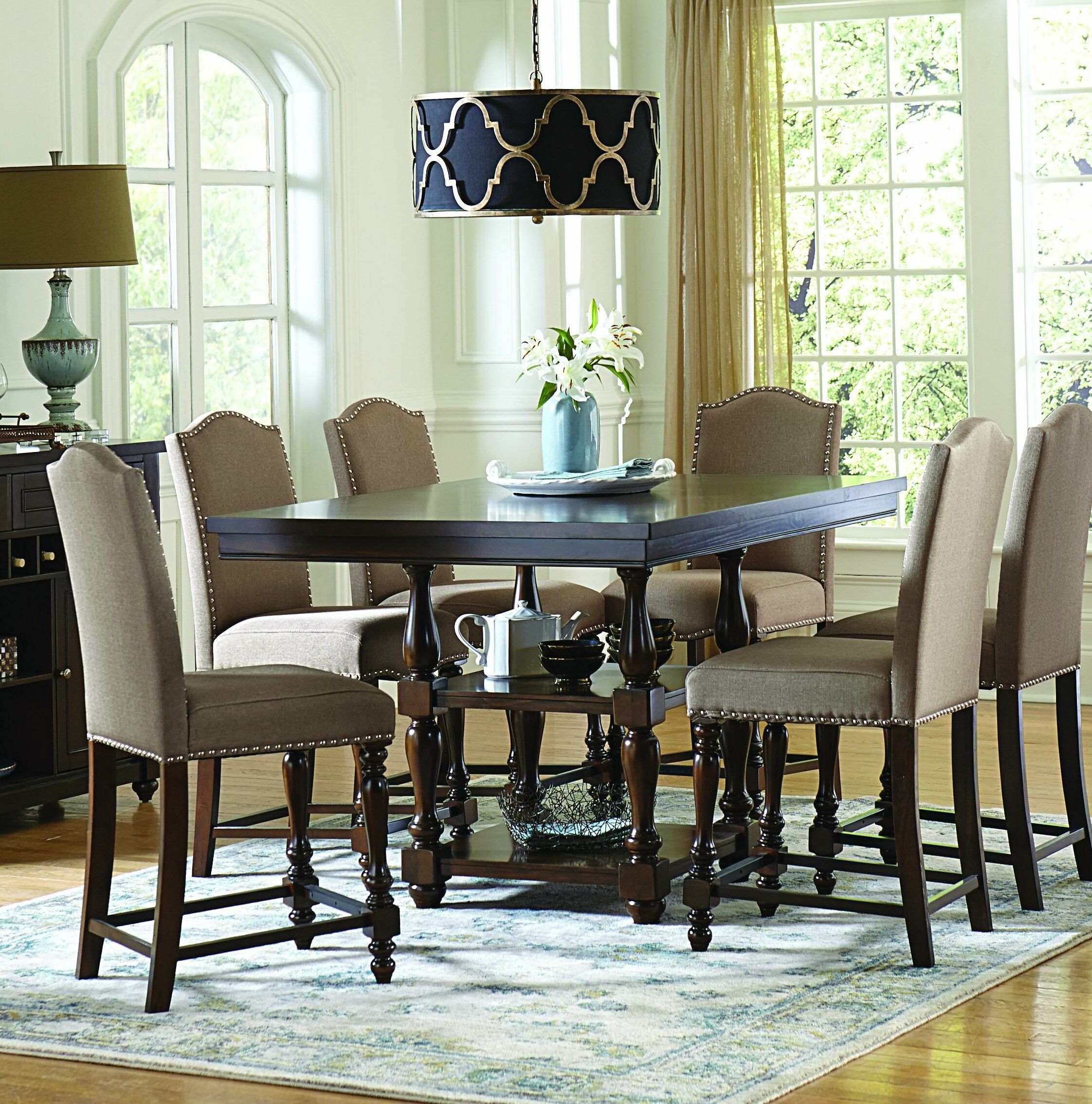 Rosalee 7 Piece Counter Height Solid Wood Dining Set Inside Newest Queener 5 Piece Dining Sets (Photo 10 of 20)