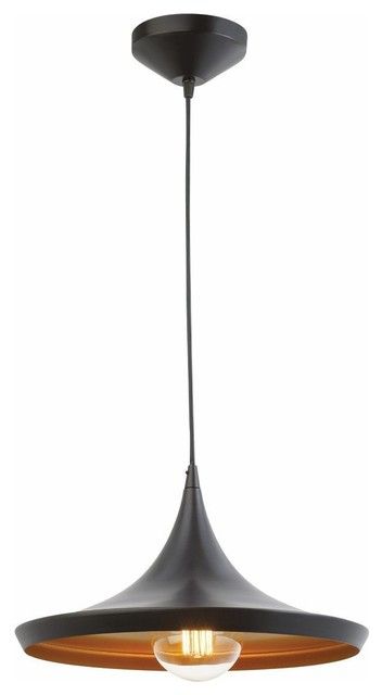1 Light Flat Modern Industrial Pendant, Oil Rubbed Bronze, Gold Inner Finish Throughout Barrons 1 Light Single Cylinder Pendants (View 25 of 25)