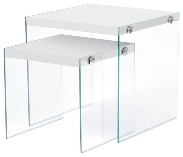 2 Pc Nesting Table In Glossy White With Regard To Glossy White Hollow Core Tempered Glass Cocktail Tables (View 10 of 25)