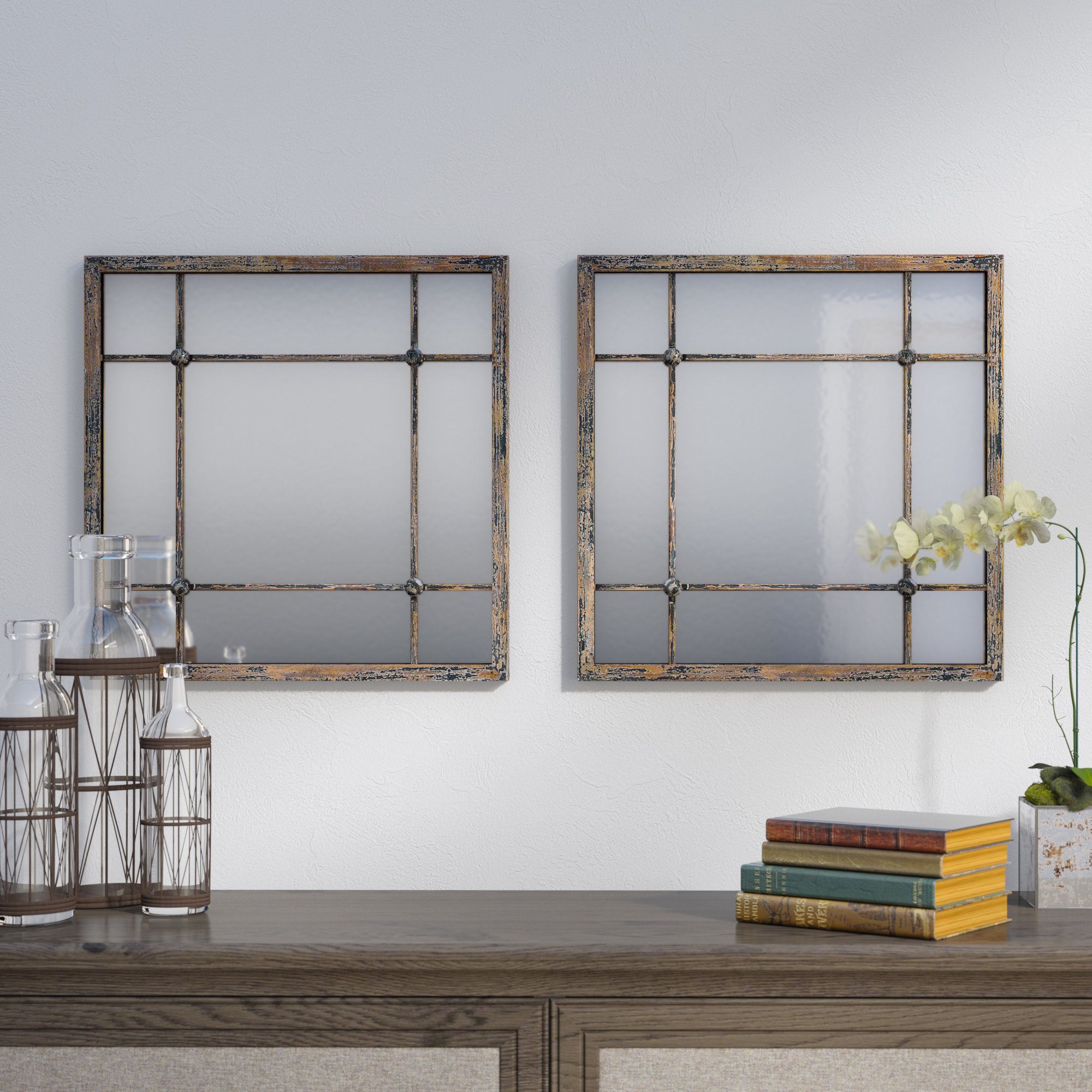 2 Piece Priscilla Square Traditional Beveled Distressed Accent Mirror Set With Regard To 2 Piece Priscilla Square Traditional Beveled Distressed Accent Mirror Sets (View 1 of 20)