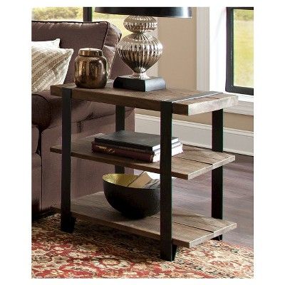 27" Modesto Wide 2 Shelf End Table Metal Strap And Reclaimed Inside Carbon Loft Kenyon Cube Brown Wood Rustic Coffee Tables (View 21 of 25)
