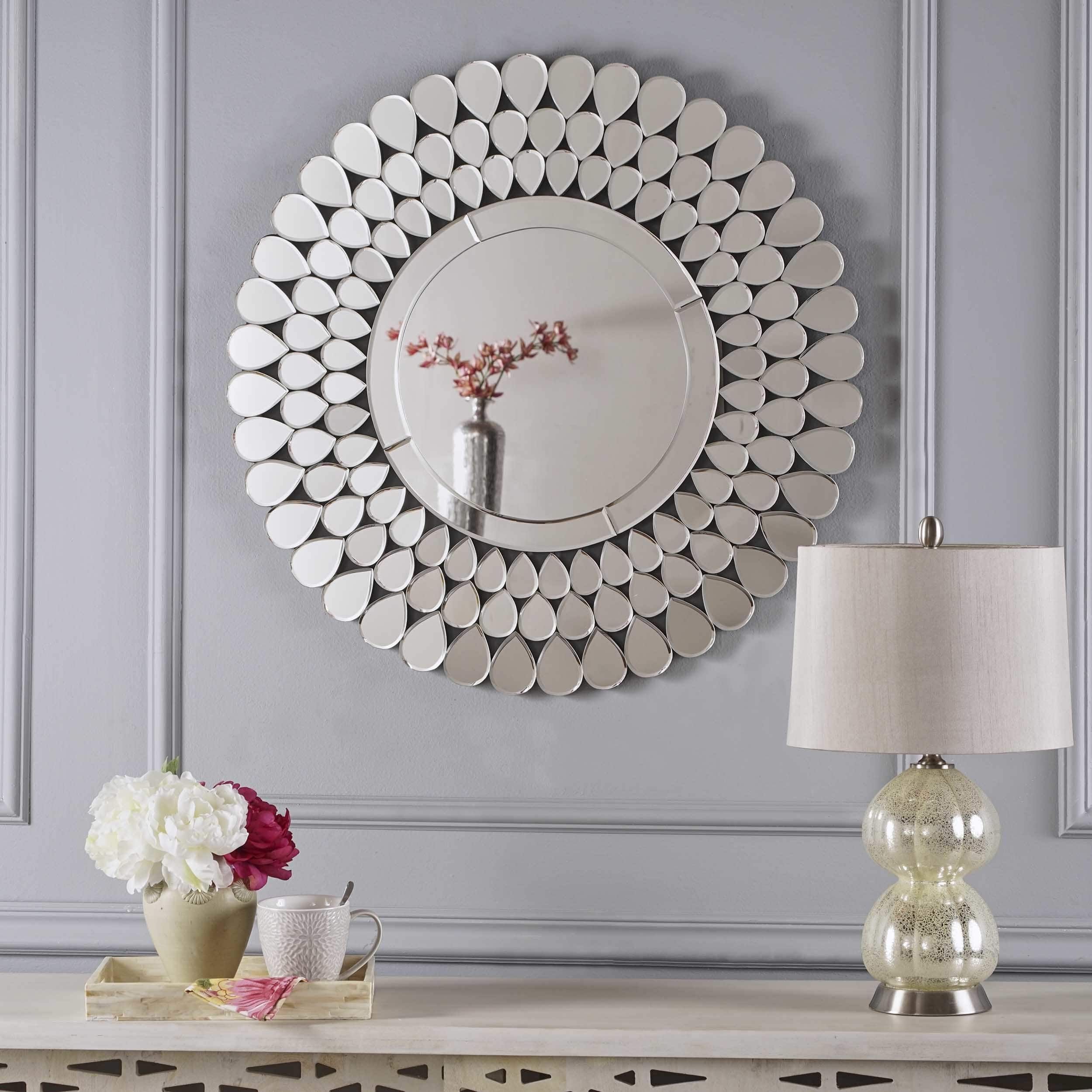 3Rd Fl Irmgard Round Flower Wall Mirrorchristopher With Regard To Sajish Oval Crystal Wall Mirrors (View 7 of 20)