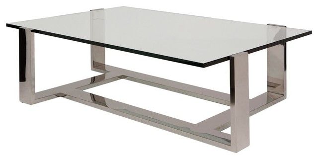 48" Long Coffee Table Tempered Glass Polished Stainless Steel Asymmetrical  Frame Regarding Upton Home Dalton Mirrored Cocktail Tables (View 13 of 25)