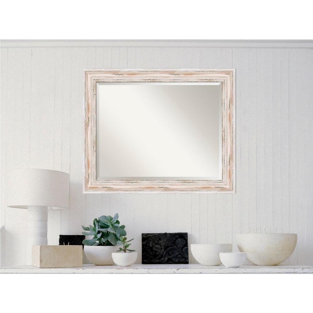 Amanti Art Alexandria White Wash Wood 33 In. X 27 In Pertaining To Kristy Rectangular Beveled Vanity Mirrors In Distressed (Photo 15 of 20)
