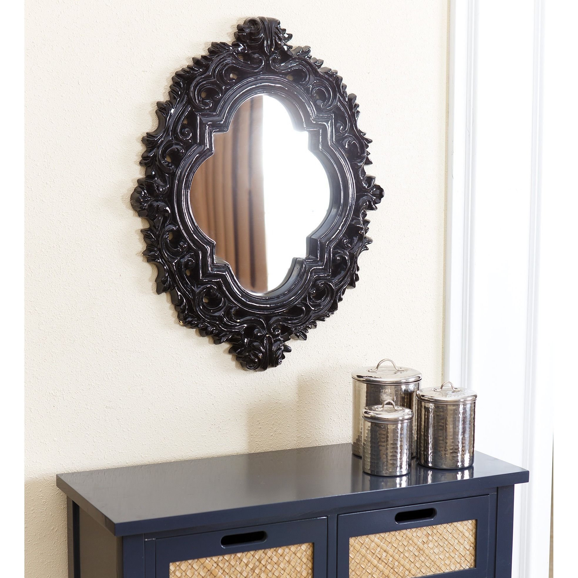 An Ornate And Thick Black Frame Adds Drama And Style To This Pertaining To Gingerich Resin Modern &amp; Contemporary Accent Mirrors (View 12 of 20)