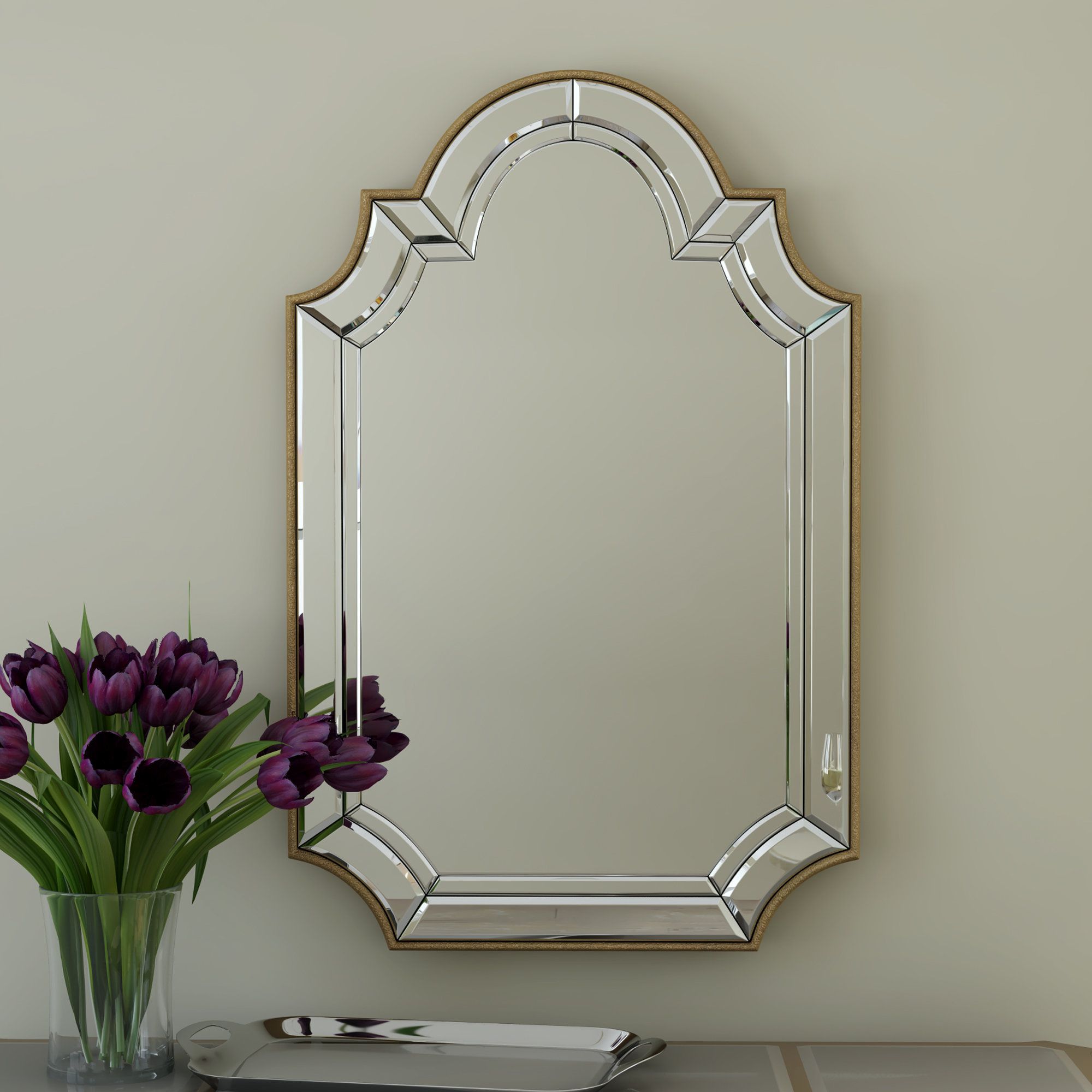 Arch/crowned Top Champagne Wall Mirror Inside Ekaterina Arch/crowned Top Wall Mirrors (View 5 of 20)