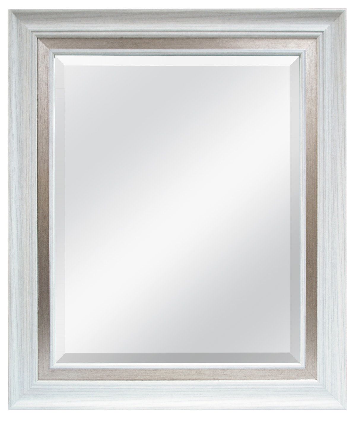 Aubagne White Brushed Steel Beveled Wall Mirror With Burgoyne Vanity Mirrors (View 20 of 20)