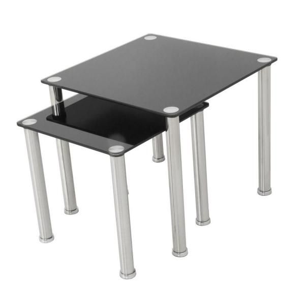 Avf Black Glass And Chrome Nesting Side / Lamp / End Tables Throughout Mitera Round Metal Glass Nesting Coffee Tables (View 24 of 25)