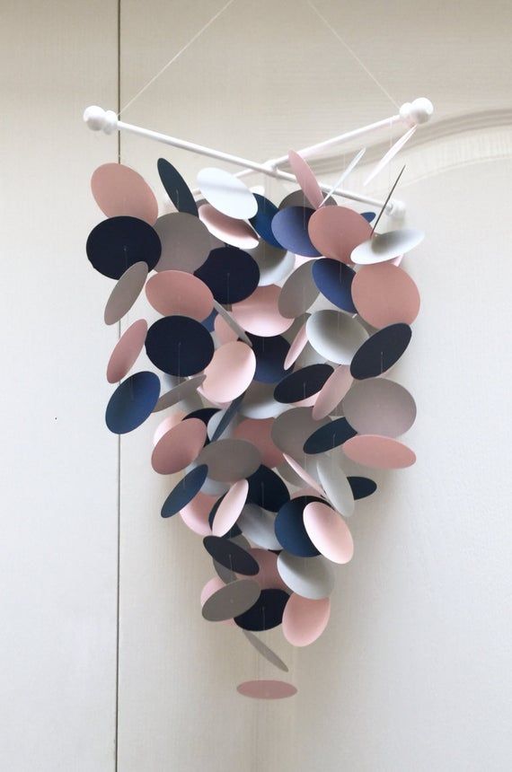Baby Mobile In Navy Blue, Light Pink, Gray And White, Or Customized Colors,  Paper Mobile, Match To Your Decor With Ammerman 1 Light Cone Pendants (View 21 of 25)