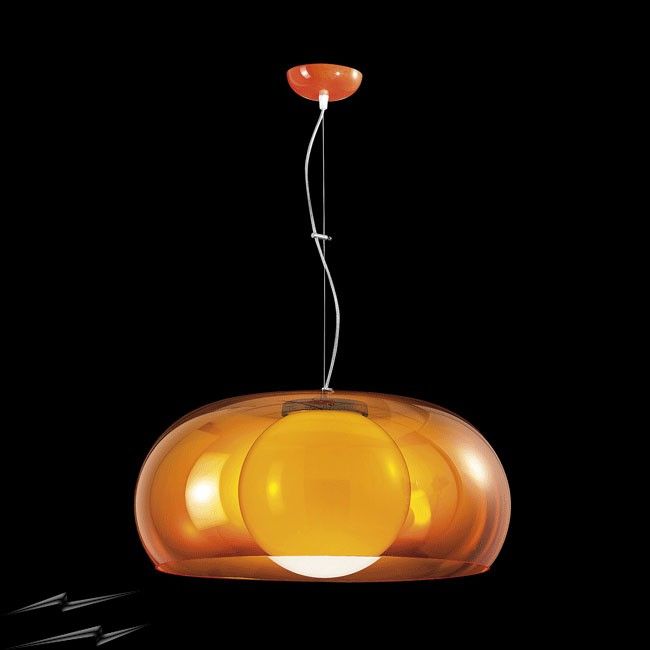 Balun Pendant Ceiling Light In Transparent Orange Shade With Opal White  Globe Lens Intended For Prange 1 Light Single Globe Pendants (View 18 of 25)