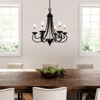 Black – Candle Style – Chandeliers – Lighting – The Home Depot In Shaylee 6 Light Candle Style Chandeliers (View 19 of 20)