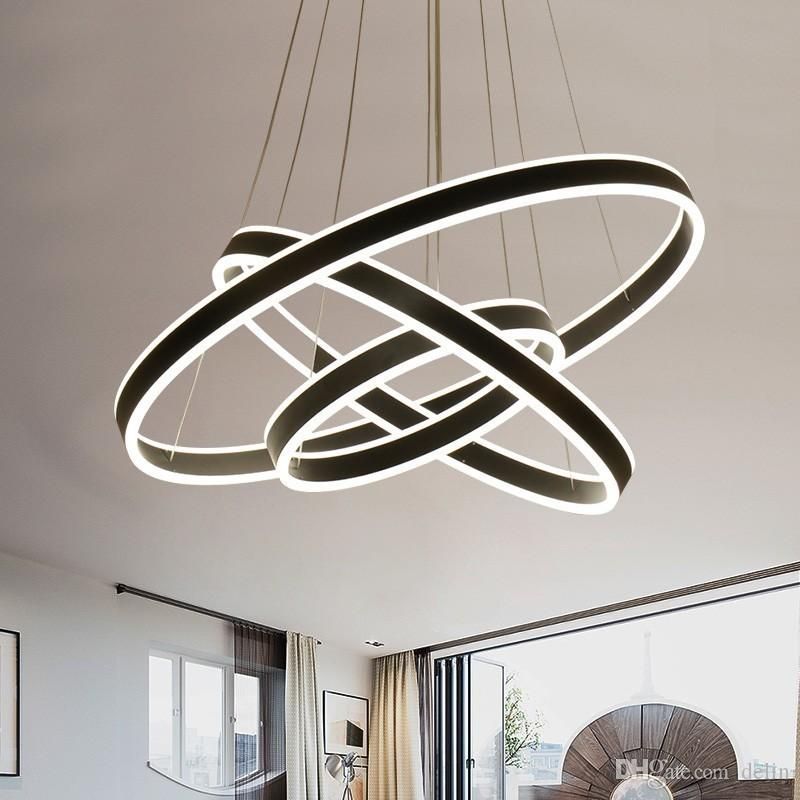 Black Rings Modern Led Pendant Lights For Home Fixtures Dining Room Hanging  Lamp Restaurant Decor Suspension Luminaire Lustre For Lindsey 4 Light Drum Chandeliers (View 18 of 20)
