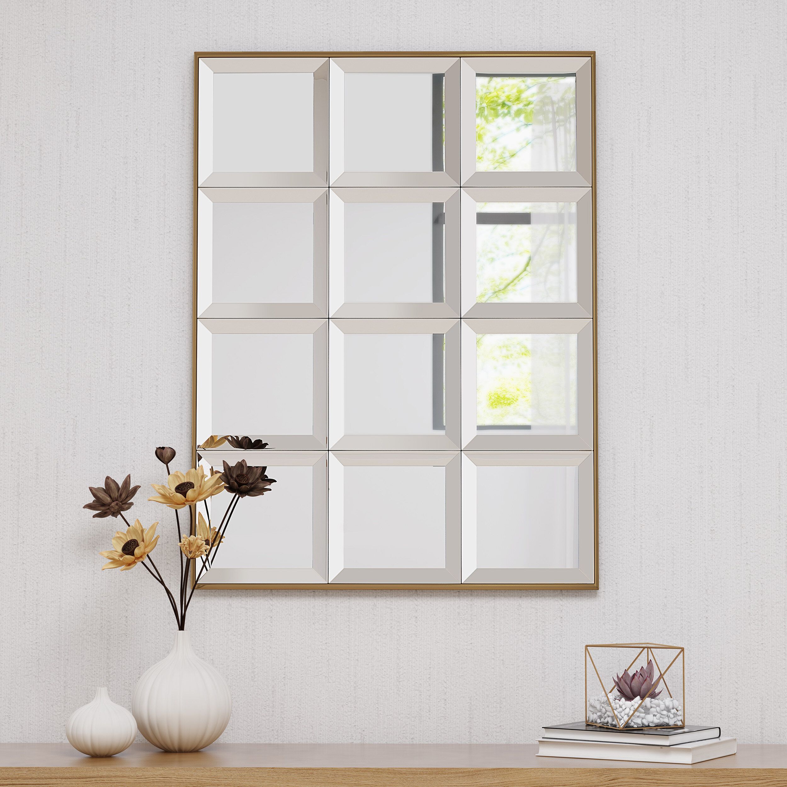 Boerner Rectangular Tile Like Modern Beveled Wall Mirror With Regard To 2 Piece Priscilla Square Traditional Beveled Distressed Accent Mirror Sets (View 14 of 20)