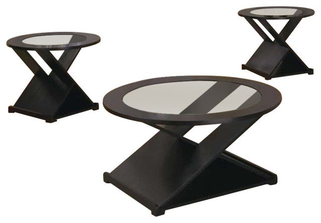 Bowery Hill 3 Piece Contemporary Occasional Round Table Set In Black In Occasional Contemporary Black Coffee Tables (View 19 of 25)