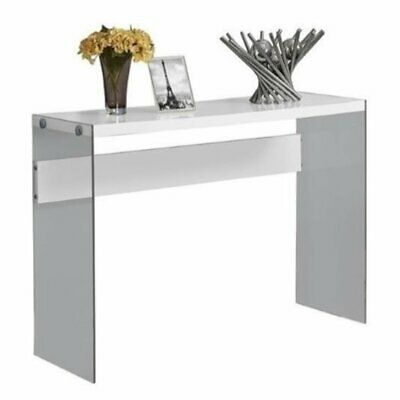 Bowery Hill Tempered Glass Console Table In Glossy White 684357002711 | Ebay With Regard To Glossy White Hollow Core Tempered Glass Cocktail Tables (View 14 of 25)