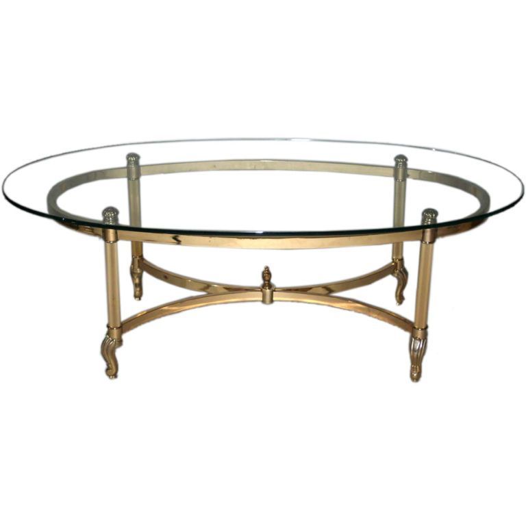 Brass And Chrome Glass Top Oval Coffee Table | Recipes To With Regard To Propel Modern Chrome Oval Coffee Tables (View 13 of 25)