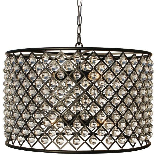 Cassiel Crystal Drum Chandelier, Black Intended For Jill 4 Light Drum Chandeliers (View 9 of 20)