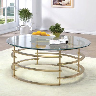 Clonmel Living Room Oval Glass Cocktail Coffee Table Throughout Furniture Of America Orelia Brass Luxury Copper Metal Coffee Tables (View 15 of 25)